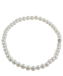 White Pearl and White Diamond Clasp set in 18k Yellow Gold