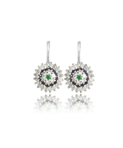 White Diamond, Sapphire and Emerald Earrings
