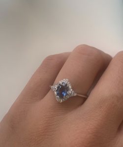 Sapphire Ring with White Diamond Surround