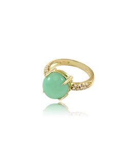 Chrysoprase and White Diamond Ring