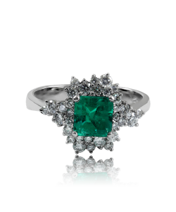 Emerald and White Diamond surround Ring