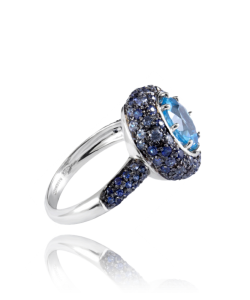 Topaz and Sapphire Cocktail Ring set in 18kt White Gold