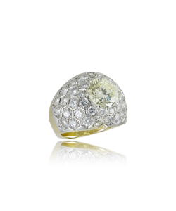 White Diamond and Yellow Diamond Dome Ring set in 18kt Gold