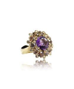 Amethyst, Champagne Diamond Cocktail Ring
