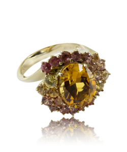Citrine and Sapphire Cocktail Ring set in 18kt Yellow Gold