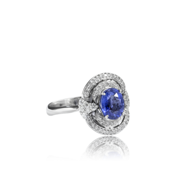 Tanzanite and White Diamond Baroque Halo Ring