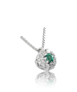 Emerald and White Diamond Halo Flower surround Necklace