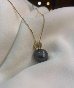Tahitian Pearl Necklace with Champagne Diamond detail