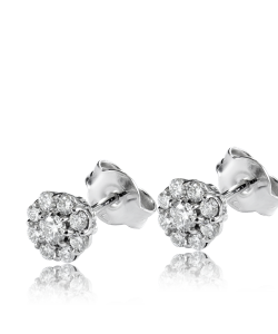 White Diamond Halo Flower Earring Studs Made in Italy