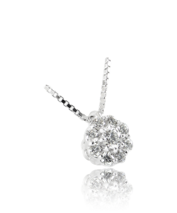 White Diamond Halo Flower Necklace Made in Italy