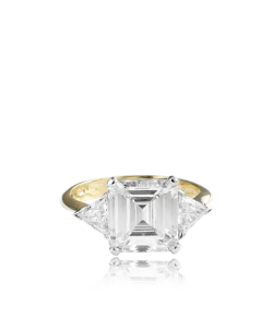 White Diamond Square Emerald Cut Trilogy Ring