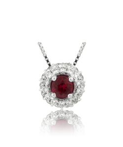 Ruby and White Diamond Pendant set in 18kt White Gold