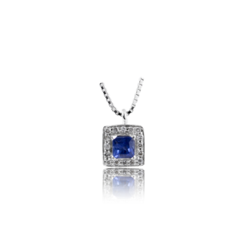 White Diamond and Princess Cut Sapphire Pendant