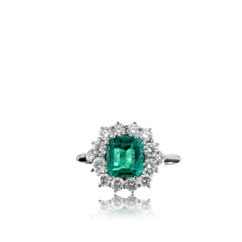 Emerald Diamond surround Ring with Diamond shoulders